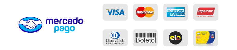 Referência visual de Mercado Pago e bandeiras de pagamento